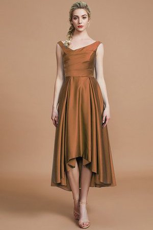 Robe demoiselle d'honneur naturel courte ligne a v encolure en satin - Photo 9