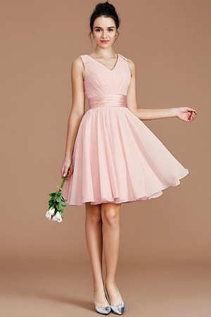 Normale Taille Ärmelloses Kurzes Brautjungfernkleid mit Gürtel mit Schleife - Bild 25