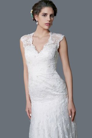 Abito da Sposa Naturale con Applique con Perline Cerniera Tondo Cappellino - Foto 5