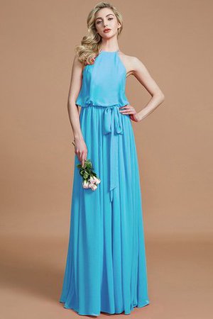 Neckholder A-Linie Chiffon Bodenlanges Brautjungfernkleid mit Gürtel - Bild 8