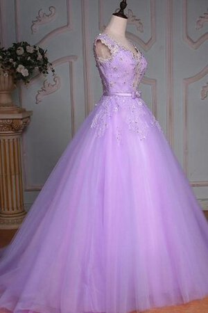 Robe de quinceanera naturel de mode de bal en tissu pailleté jusqu'au sol cordon - Photo 3