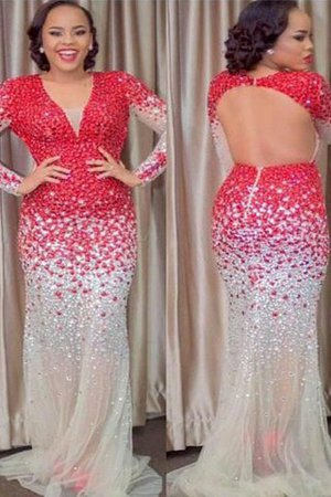 Etui Perlenbesetztes Rückenfreies Sweep train Ballkleid für Übergröße - Bild 1