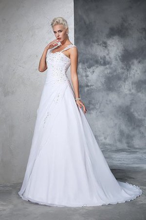 Gericht Schleppe Empire Taille Breiter Träger Brautkleid mit Applike ohne Ärmeln - Bild 5