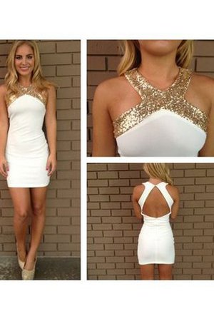 Robe de cocktail courte en satin avec perle dénudé ligne a - Photo 1