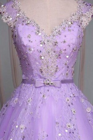 Paillette V-Ausschnitt Perlenbesetztes Spitze Duchesse-Linie bodenlanges Quinceanera Kleid - Bild 4