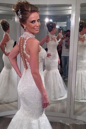 Seeküste Tüll Meerjungfrau Stil Einfaches Brautkleid mit Hohem Kragen - Bild 2