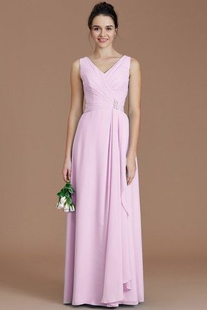 Gerüschtes V-Ausschnitt Bodenlanges Brautjungfernkleid aus Chiffon ohne Ärmeln - Bild 27