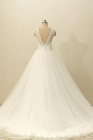 V-Ausschnitt Tüll Ärmellos Sweep train A-Line Brautkleid mit Bordüre - Bild 2