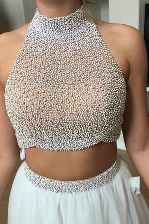 Sencillo Vestido de Fiesta en Tul de Abalorio de Natural de Escote con cuello Alto - Foto 2