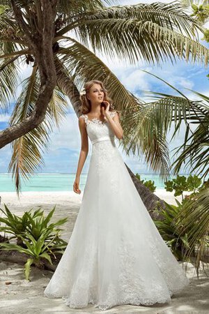 Abito da Sposa Senza Maniche in Organza con Bottone in Pizzo con Applique a riva - Foto 1