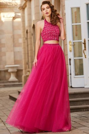 Zweistück Normale Taille Nackenband Bodenlanges Abendkleid aus Tüll - Bild 4