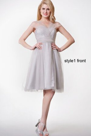 Robe demoiselle d'honneur plissé textile en tulle ceinture ruché a-ligne - Photo 1