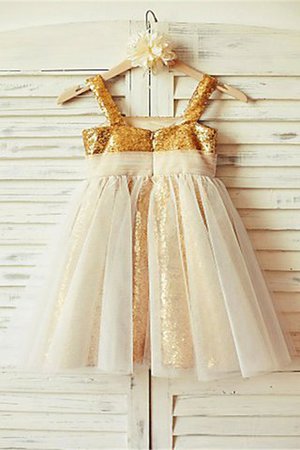 Robe de cortège enfant jusqu'au sol en tissu pailleté avec zip avec fleurs a-ligne - Photo 4