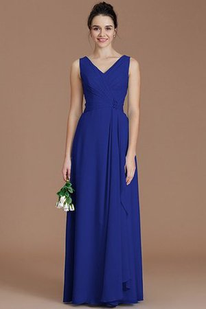 Gerüschtes V-Ausschnitt Bodenlanges Brautjungfernkleid aus Chiffon ohne Ärmeln - Bild 30