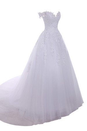 Schulterfrei a linie Kapelle Schleppe schwingendes formelles Brautkleid mit Kristall - Bild 5