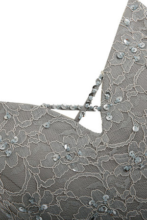 Chiffon natürliche Taile Perlenbesetztes formelles schlichtes Abendkleid mit Bordüre - Bild 2
