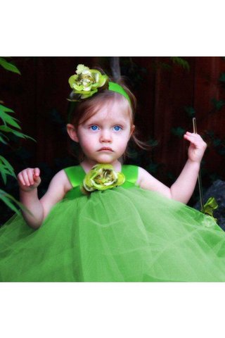 Abito da Cerimonia Bambini Senza Maniche alta vita in Tulle con Fiore con Piega A Terra - Foto 2
