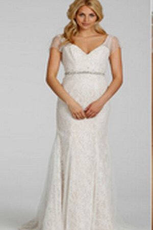 Sencillo Vestido de Novia de Corte-A de Baja escote en V de Natural de Encaje Adorno - Foto 4