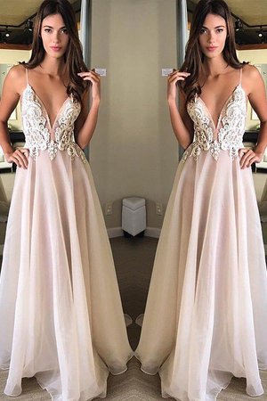 Robe de soirée de princesse appliques a-ligne avec sans manches rêveur