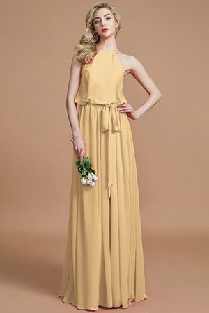 Neckholder A-Linie Chiffon Bodenlanges Brautjungfernkleid mit Gürtel - Bild 17