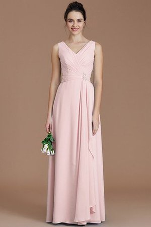 Gerüschtes V-Ausschnitt Bodenlanges Brautjungfernkleid aus Chiffon ohne Ärmeln - Bild 26