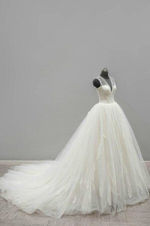 V-Ausschnitt Duchesse-Linie Ärmellos bodenlanges wadenlanges Brautkleid mit Bordüre - Bild 3