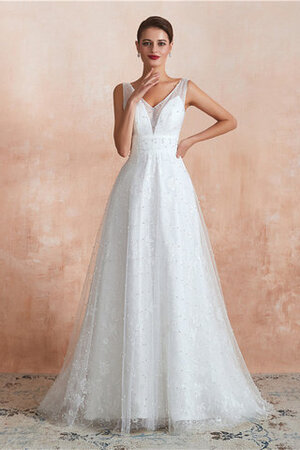 Abito da sposa sensuale splendente con perline a-line a terra v-scollo - Foto 1