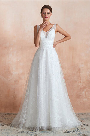 Tüll V-Ausschnitt Glamourös Dom Romantisches Brautkleid - Bild 1