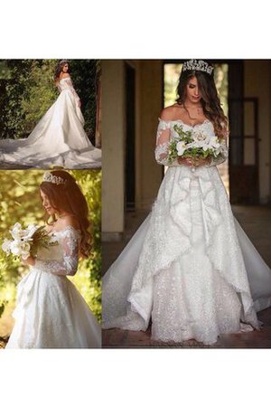 Abito da Sposa Senza Maniche moda Lungo con Maniche Lunghe sexy Coda A Strascico Cappella - Foto 5