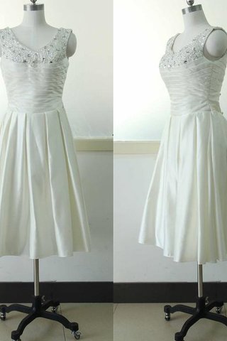 Abito da Sposa A-Line in pizzo in Raso in Chiffon A Terra Senza Maniche - Foto 2