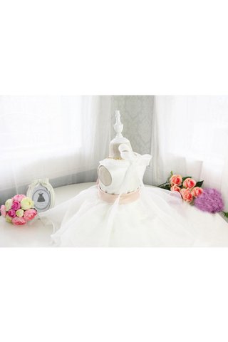 Plissiertes gerüschtes Schaufel-Ausschnitt knielanges kurzes Blumenmädchenkleid - Bild 2