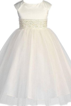 Satin A-Line kurze Ärmeln wadenlanges Blumenmädchenkleid mit Schleife mit gekappten Ärmeln - Bild 1