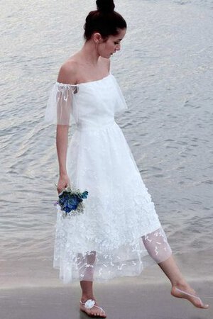Normale Taille Tüll swing kurzes Brautkleid mit Bordüre mit kurzen Ärmeln - Bild 3