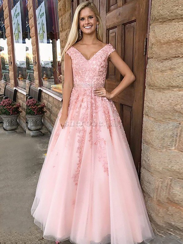 Robe de soirée longue de princesse appliques manche nulle avec zip - Photo 1