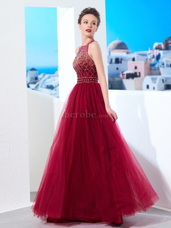 Robe de bal longue textile en tulle col u profond jusqu'au sol ligne a - Photo 4