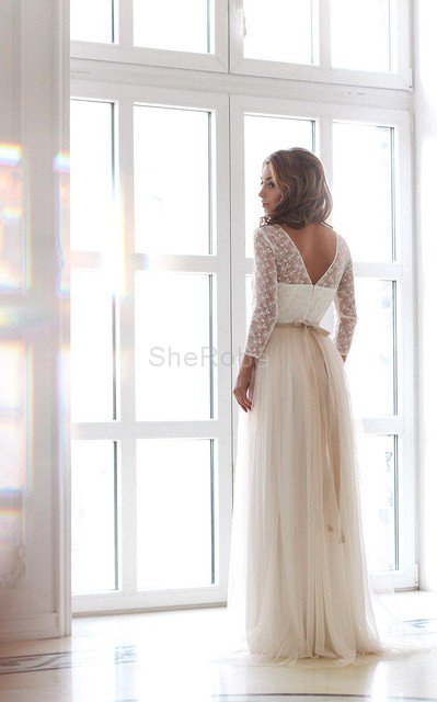Tüll a linie Dom Juwel Ausschnitt modisches Brautkleid mit Schaufel Ausschnitt