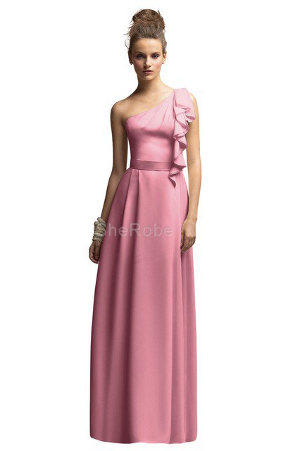 Abito da Damigella Lungo con Fusciacca monospalla in Chiffon - Foto 1