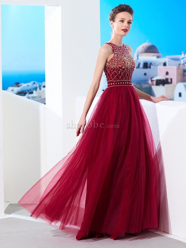 Robe de bal longue textile en tulle col u profond jusqu'au sol ligne a - Photo 1