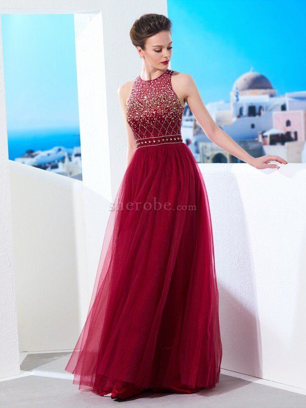 Robe de bal longue textile en tulle col u profond jusqu'au sol ligne a - Photo 3