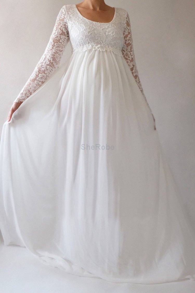 Exquisit Bodenlanges Pompöse Brautkleid mit Empire Taille aus Chiffon