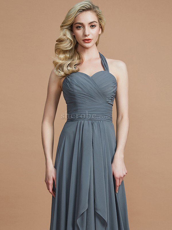 A-Linie Chiffon Ärmelloses Sweep Zug Nackenband Brautjungfernkleid - Bild 6