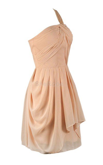 A-Linie Ein Schulter Chiffon kurzes Brautjungfernkleid mit natürlicher Taille - Bild 3
