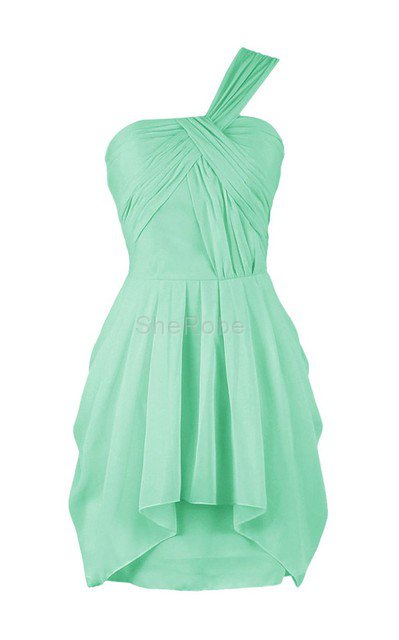 A-Linie Ein Schulter Chiffon kurzes Brautjungfernkleid mit natürlicher Taille - Bild 1