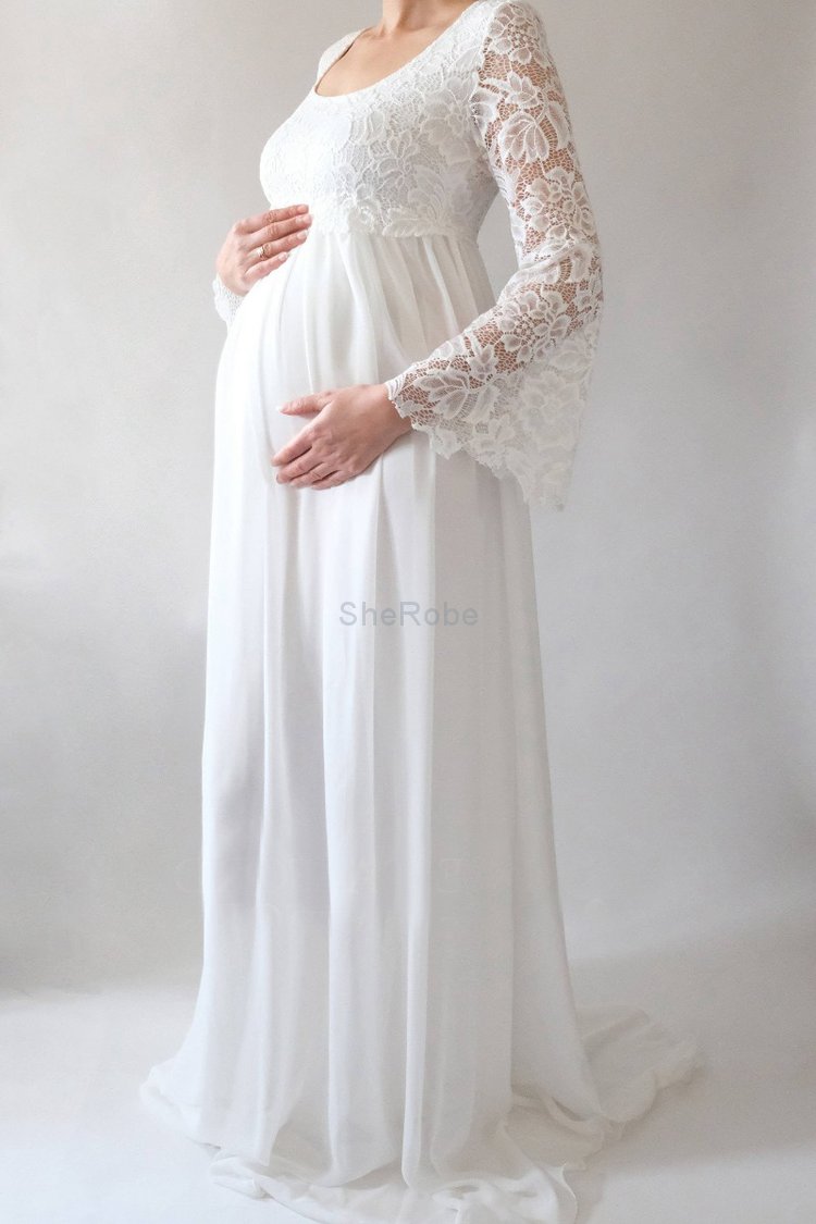 Exquisit Bodenlanges Pompöse Brautkleid mit Empire Taille aus Chiffon
